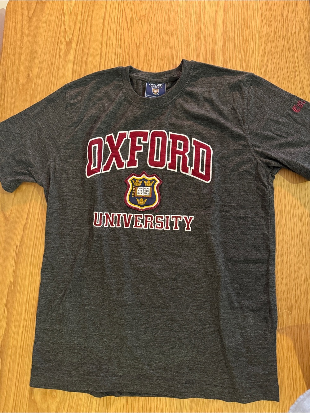 Oxford Charcoal Grey Short-Sleeve University Tee with Maroon Lettering